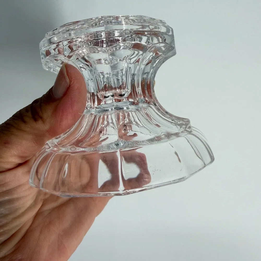 Crystal Candle Holders Pair Dual Taper & Pillar VTG 12-Sided Fluted Pedestal